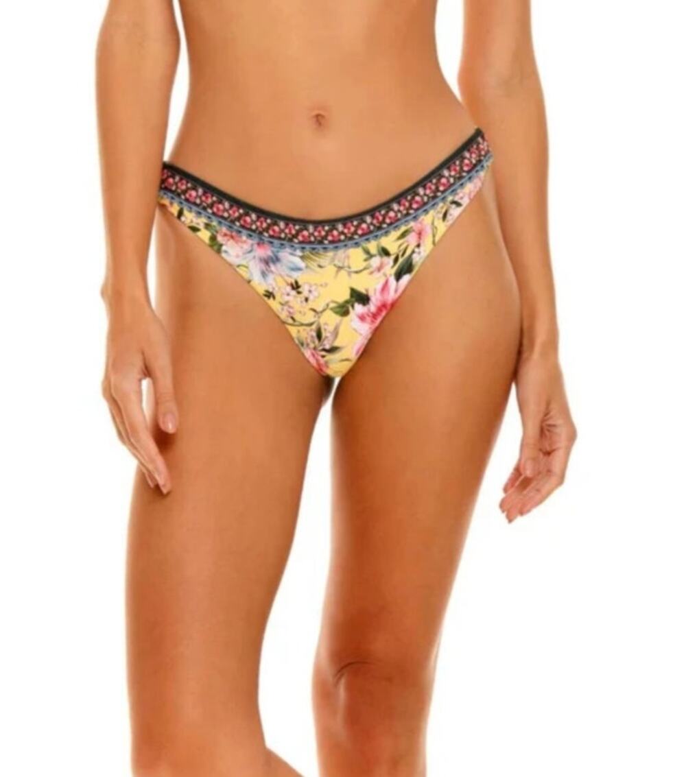 Agua Bendita Lola Bikini Bottom in Sally Yellow Floral Print Size XL NWT Cheeky